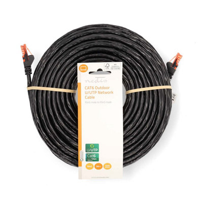 30m External Outdoor Network Ethernet Cable Lead CAT6 U/UTP CCA - Black