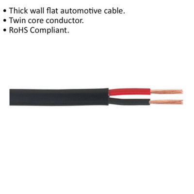 30M Flat Twin Automotive Cable - 8.75 Amps - Thick Walled - Twin Core Conductor
