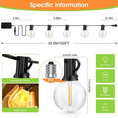 30M G40 LED string lights, outdoor, festoon, patio, garden, wedding ...