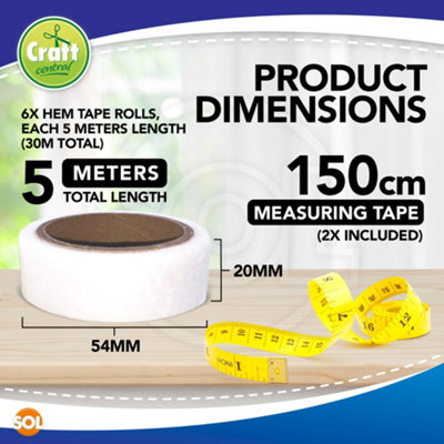 30m Hemming Tape and 2x 150cm Measuring Tape, 40mm No Sewing Tape