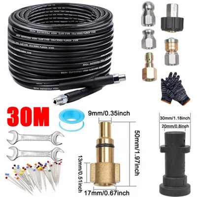 30M High Pressure Drain Jet Washer Hose Drain Pipe Sewer Jetter Kit for Karcher