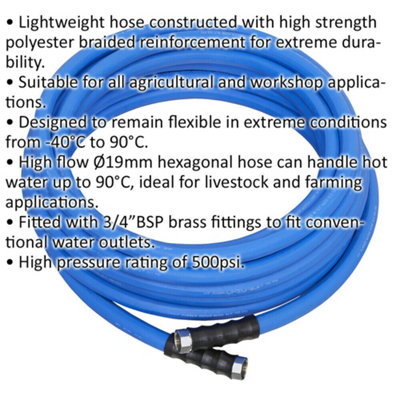 30m Hot and Cold Rubber Water Hose Pipe - 19mm Diameter Heavy Duty Hex Hose