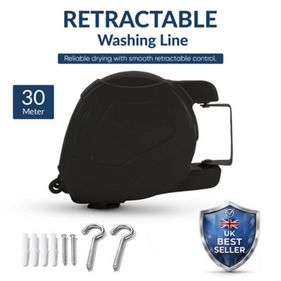 30m Retractable Washing Line Black Wall Mounted Outdoor Clothes Line ...