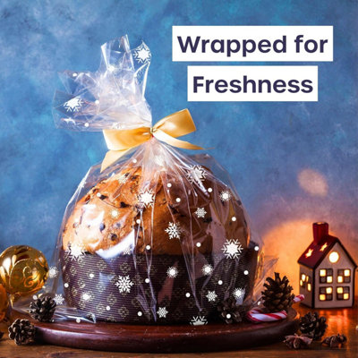 Snowflake Wrap Clear Cellophane Wrap Roll, Christmas Wrapping Paper, Baskets Ornaments, Snack Treat Bags (3000x86cm