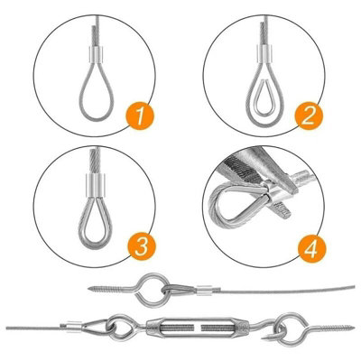 304 Stainless Steel Wire Rope Kit – 1/16" Bare, 0.078" Vinyl Coated, 164 FT With 100 Sleeves For Hanging Outdoor Lights