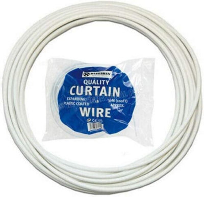 30m White Plastic Coated Curtain Wire Hanging Cord Cable Hook Eye Window Net New