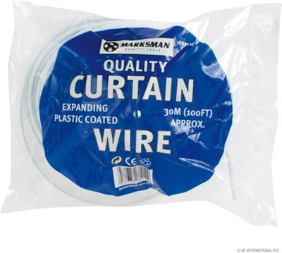 30m White Plastic Coated Curtain Wire Hanging Cord Cable Hook Eye Window Net New