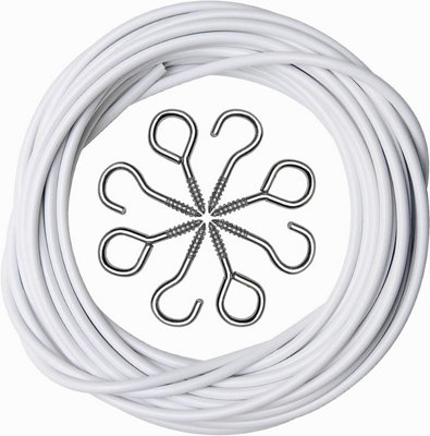 30m White Plastic Coated Curtain Wire Hanging Cord Cable Hook Eye Window Net New - 5