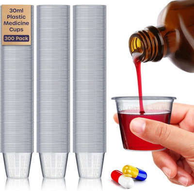 30ml Medicine Cups - 300 Disposable Plastic Measuring Cups with Clear Graduations for Liquid Medication, Cooking & Crafts