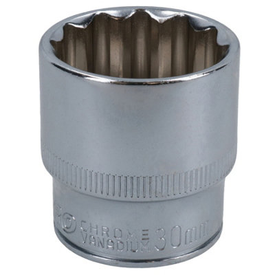30mm 1/2in Drive Shallow Metric MM Socket 12 Sided Bi-Hex Knurled Ring
