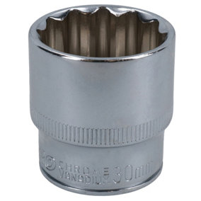 30mm 1/2in Drive Shallow Metric MM Socket 12 Sided Bi-Hex Knurled Ring