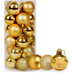 30mm/12Pcs Christmas Baubles Shatterproof Gold,Tree Decorations