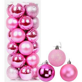 30mm/12Pcs Christmas Baubles Shatterproof Pink,Tree Decorations