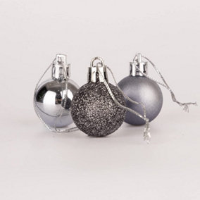 30mm/24Pcs Christmas Baubles Shatterproof Dark Grey,Tree Decorations