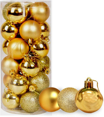 30mm/24Pcs Christmas Baubles Shatterproof Gold,Tree Decorations Price Comparisons | Compare The Build