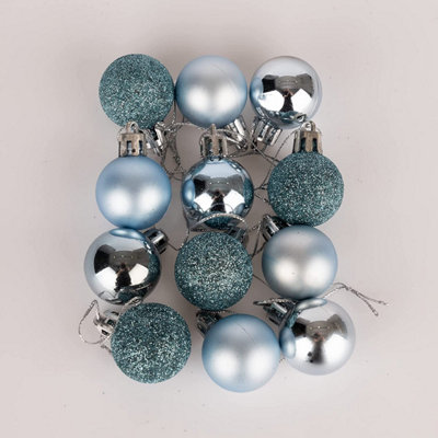 30mm/24Pcs Christmas Baubles Shatterproof Light Blue,Tree Decorations