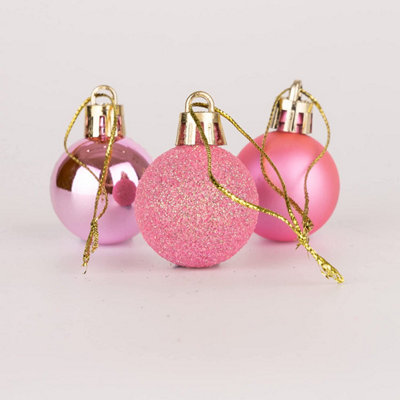 30mm/24Pcs Christmas Baubles Shatterproof Pink,Tree Decorations