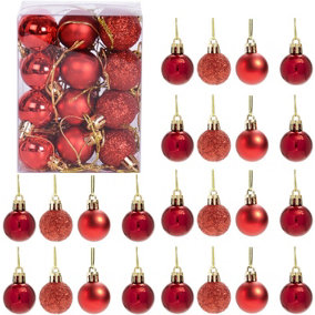 30mm/24Pcs Christmas Baubles Shatterproof Red,Tree Decorations