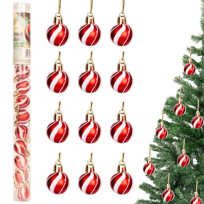 30mm/24Pcs Christmas Baubles Shatterproof Red White Candy Strips, Christmas Tree Price Comparisons | Compare The Build
