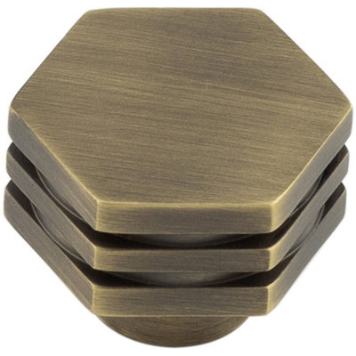 30mm Antique Brass Hexagonal Cupboard Knob for Stylish Interiors - Kitchen Cabinet Knob