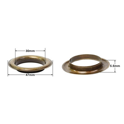 30mm Brass Eyelets with Washers, Rust-Proof Grommets, Bronze - 10pcs