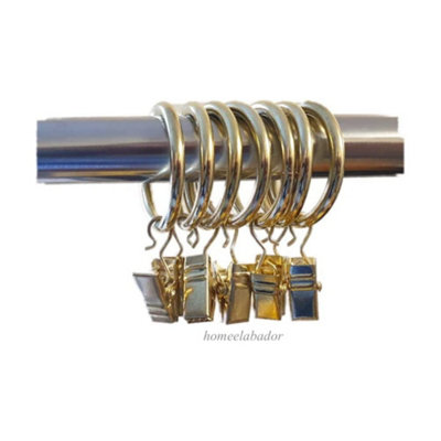 30MM METAL GOLD COLOUR CURTAIN POLE ROD RINGS WITH CLIPS HANGING PACK OF 10