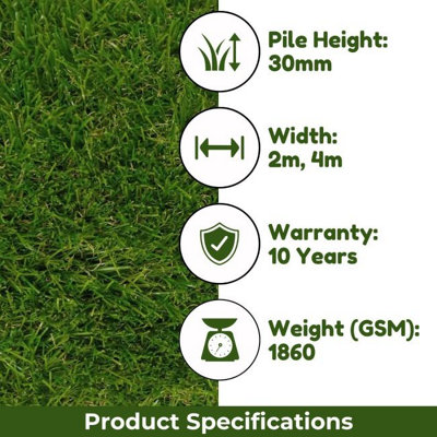 30mm Thick Artificial Grass, Synthetic Fake Grass, Pet-Friendly Artificial Grass, Fake Grass For Lawn-3m(9'9") X 2m(6'6")-6m²