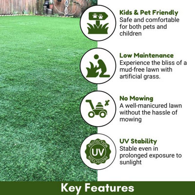 30mm Thick Outdoor Artificial Grass, Synthetic Fake Grass, Pet-Friendly Artificial Grass For Lawn-16m(52'5") X 4m(13'1")-64m²