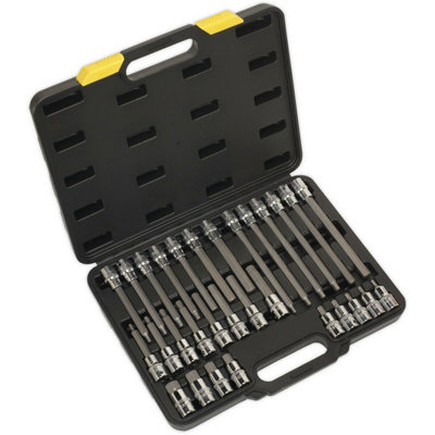 30pc Hex Key Socket Bit Set 1/2" Square Drive 5mm to 14mm 200mm
