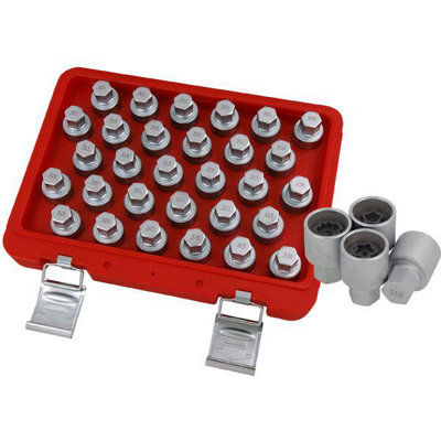 30pc Mercedes Locking Wheel Nut Socket Set Patterned Recessed (Neilsen CT4536) DIY at B&Q