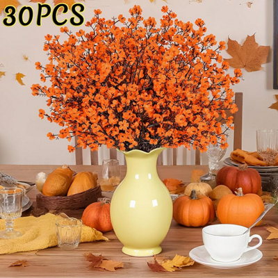 30PCS Artificial Fall Flowers Babys Breath Fake Orange Flowers Fall ...