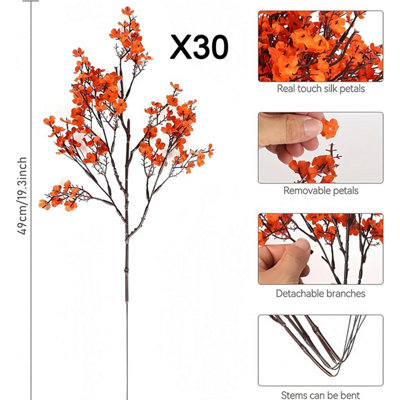 30PCS Artificial Fall Flowers Babys Breath Fake Orange Flowers Fall ...