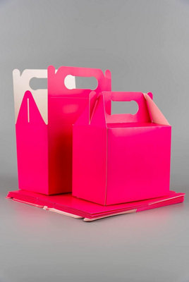 30Pcs Hot Pink Colour Cardboard Lunch Takeaway Birthday Wedding Carry Meal Food Cake Party Box Childrens Loot Bags