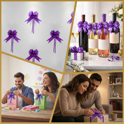 30PCS PURPLE 50MM/5CM LARGE RIBBON PULL BOWS FOR GIFT WRAPPING, HAMPERS ...