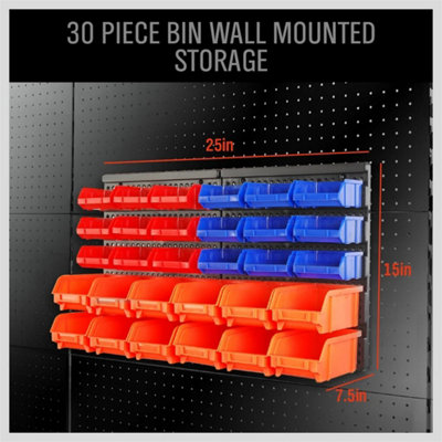 30Pcs Wall Mount Storage Organiser Bin Rack DIY Tool Bits Boxes Garage ...