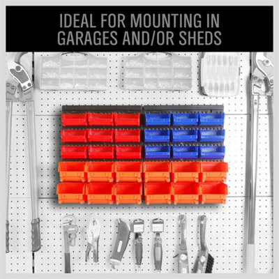 30Pcs Wall Mount Storage Organiser Bin Rack DIY Tool Bits Boxes Garage ...