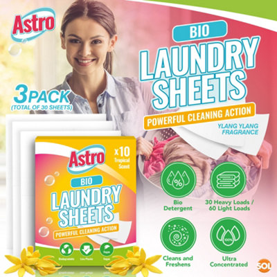 30pk Bio Laundry Detergent Sheet Washing Powder Sheets, Tropical Scent Washing Sheets Detergent, Laundry Sheet Detergent