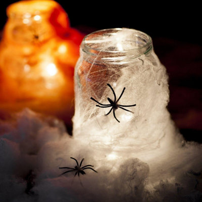 30pk Halloween Spider Web with 4 Spiders - Stretchable White Cobweb Decoration