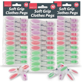 30pk Soft Grip Clothes Pegs, Plastic Clothes Pegs for Washing Line Strong Clothes Pegs Soft Grip Pegs for Washing Line Pegs Strong