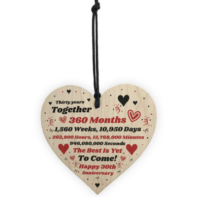 30th Anniversary Gift Husband Wife Wedding Thirty Years Mr Mrs Gift Wood Heart - 5