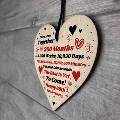 30th Anniversary Gift Husband Wife Wedding Thirty Years Mr Mrs Gift Wood Heart - 7