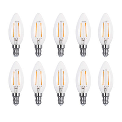 30w Equivalent LED Filament Candle Light Bulb Candle E14 Small Screw 2.0w - Warm White - Pack of 10