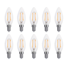 30w Equivalent LED Filament Candle Light Bulb Candle E14 Small Screw 2.0w - Warm White - Pack of 10