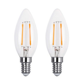 30w Equivalent LED Filament Candle Light Bulb Candle E14 Small Screw 2.0w - Warm White - Pack of 2