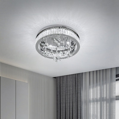 30W Modern Round Crystal Celling Light Cool White Light with Crystal Pendant 50cm Dia