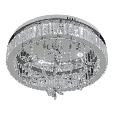 30W Modern Round Crystal Celling Light Cool White Light with Crystal Pendant 50cm Dia
