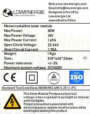 30w Monocrystalline Solar Panel Mono