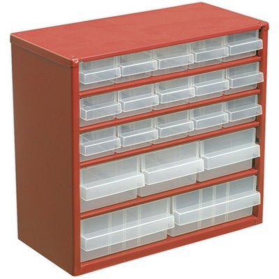 310 x 147 x 285mm 20 Drawer Parts Cabinet - RED - Wall Mounted / Standing Box