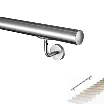 AVER-GROWTH Wall-Mounted 304 Stainless Steel HandrailStair Handrail KitFor Indoor And Outdoor Use Silver 100Cm L from B&Q