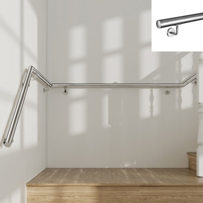 B&Q -  Silver 150Cm Wall Fix 304 Stainless Steel Stair Handrail Complete SetMultipurpose Indoor Outdoor Support Grab Rail